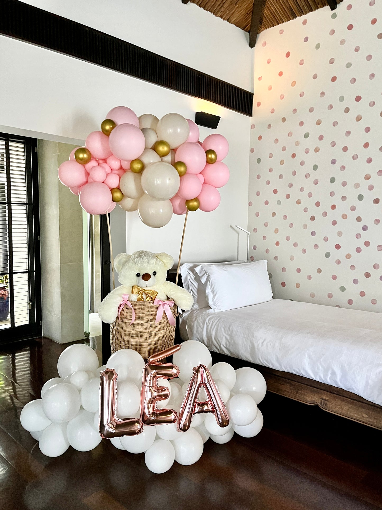 Adore You Balloon Basket with Teddy Bear