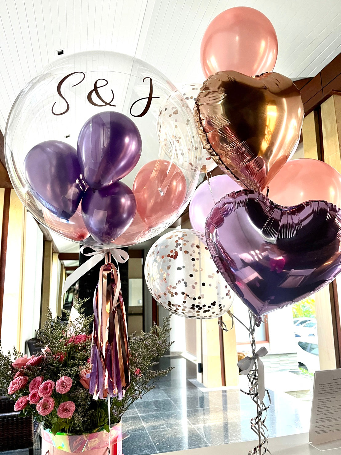 24" Bubble Balloon Fabulous Purple & Rose Gold Set